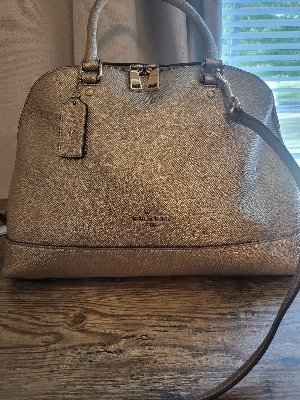 Coach Metallic Gold Dome Satchel with Detachable Strap